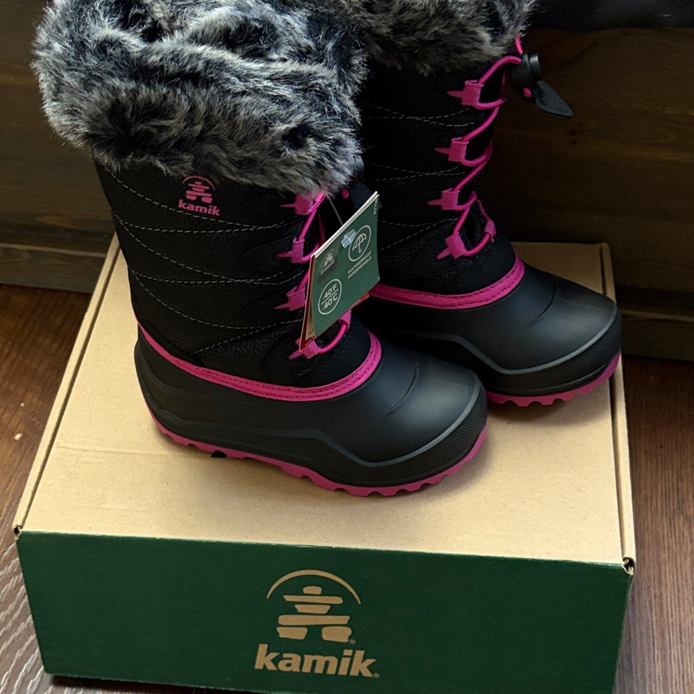 Kamik Black and Pink Fur-Lined Boots